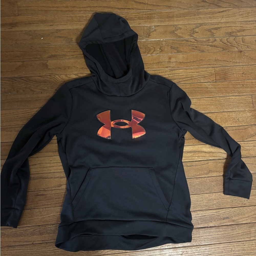 Youth Girls Under Armour Black Hoodie with Orange Logo